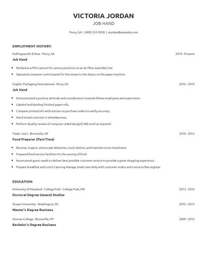 Job Hand Resume