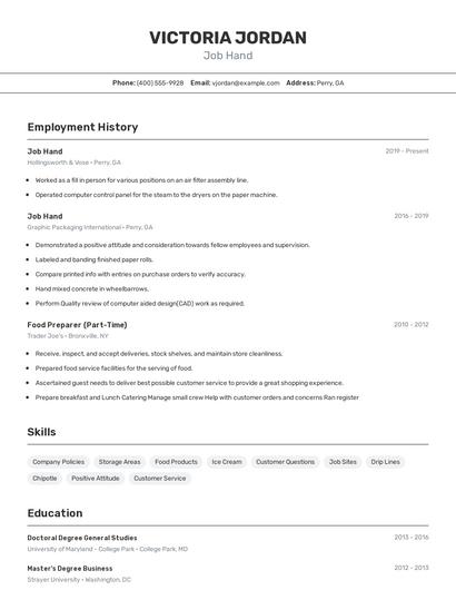 Job Hand Resume