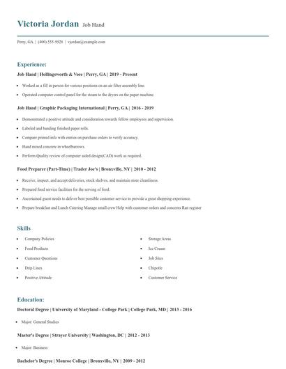 Job Hand Resume