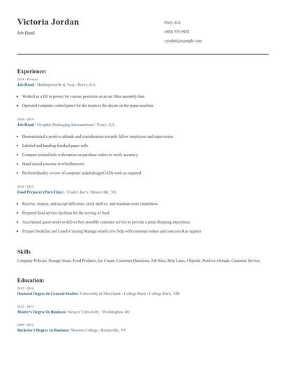 Job Hand Resume