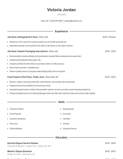 Job Hand Resume