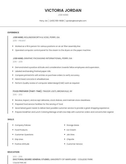 Job Hand Resume