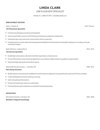 Job Placement Specialist Resume
