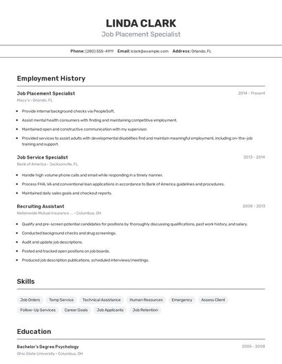 Job Placement Specialist Resume