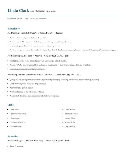 Job Placement Specialist Resume