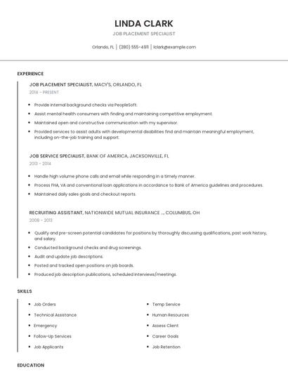Job Placement Specialist Resume