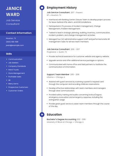 Job Service Consultant Resume