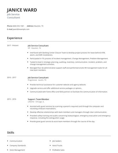 Job Service Consultant Resume