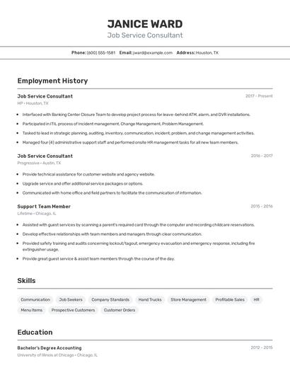 Job Service Consultant Resume