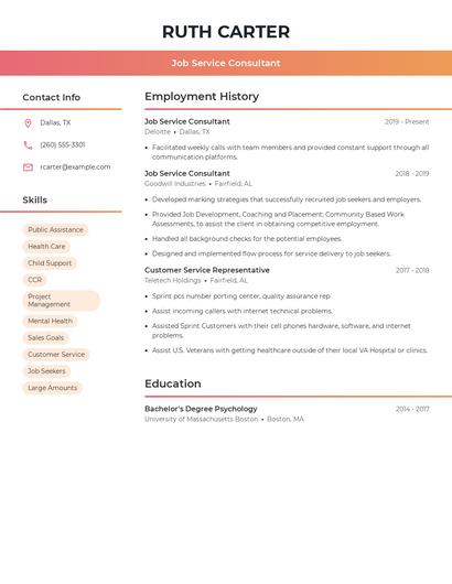 Job Service Consultant Resume