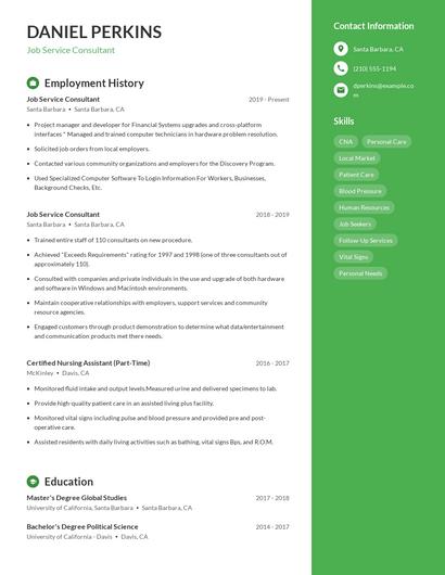 Job Service Consultant Resume