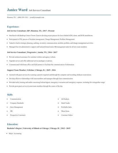 Job Service Consultant Resume