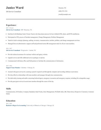Job Service Consultant Resume