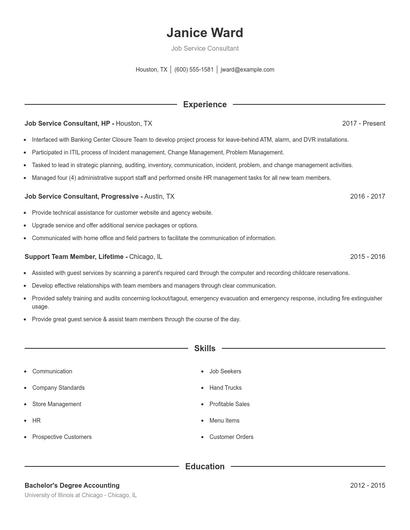 Job Service Consultant Resume