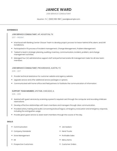 Job Service Consultant Resume