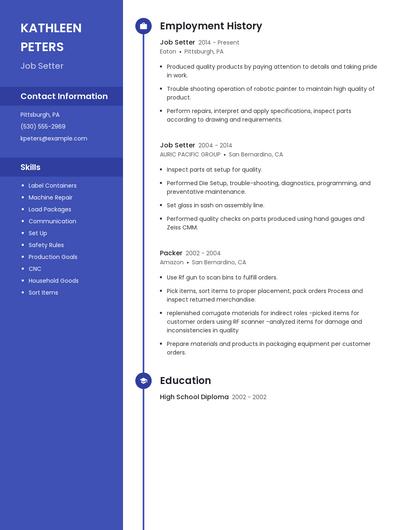 Job Setter Resume