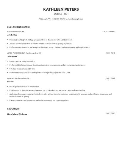 Job Setter Resume