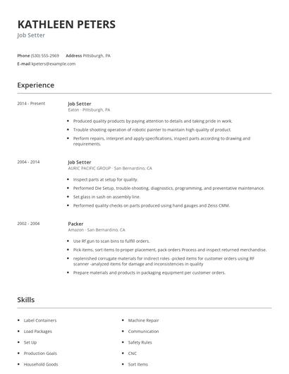 Job Setter Resume