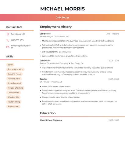 Job Setter Resume
