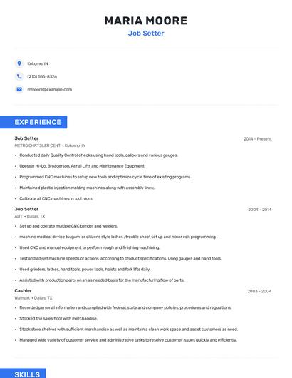 Job Setter Resume