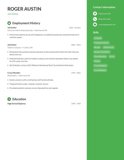 Job Setter Resume