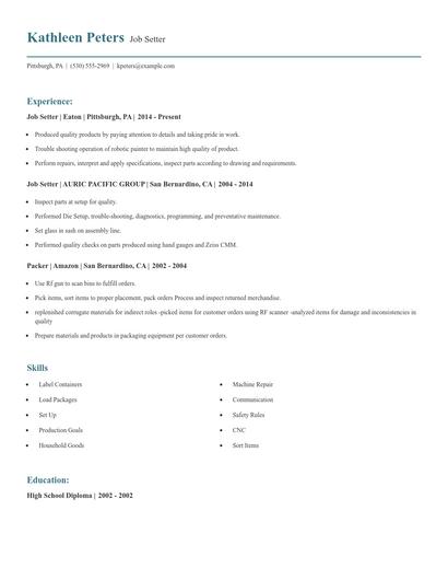 Job Setter Resume