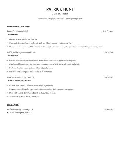 Job Trainer Resume