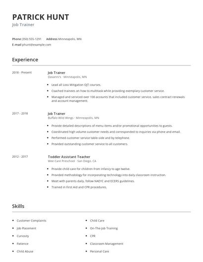 Job Trainer Resume