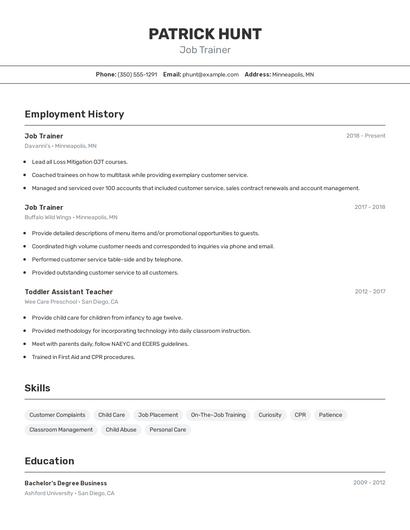 Job Trainer Resume