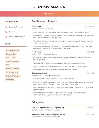 Job Trainer Resume