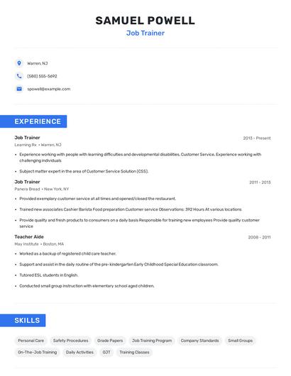Job Trainer Resume