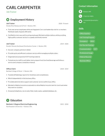 Job Trainer Resume