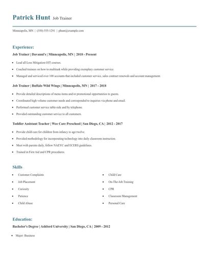 Job Trainer Resume