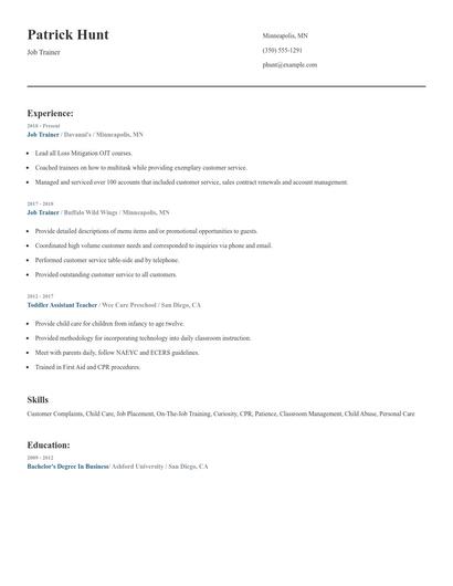 Job Trainer Resume