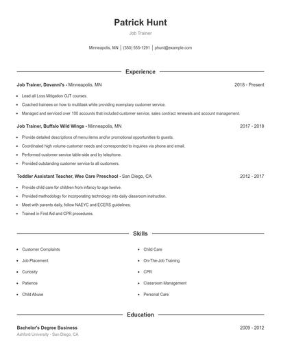 Job Trainer Resume