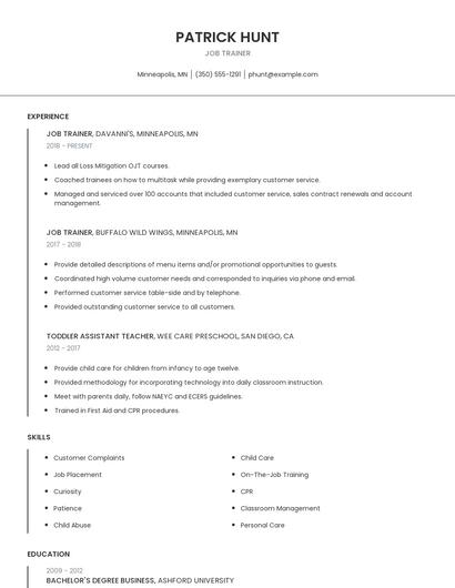 Job Trainer Resume