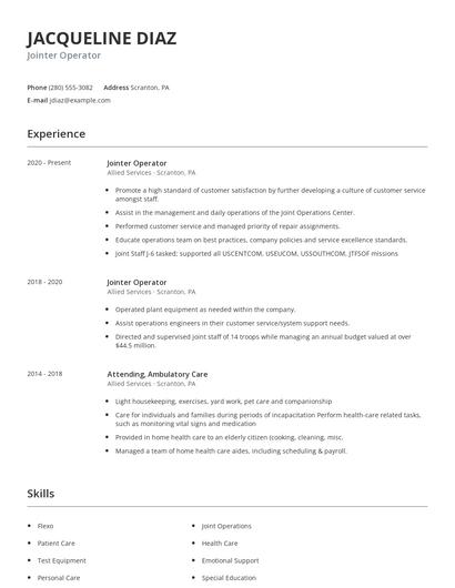 Jointer Operator Resume
