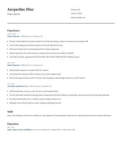 Jointer Operator Resume
