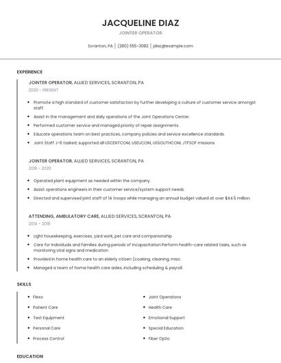 Jointer Operator Resume