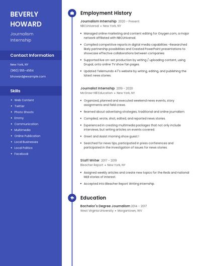 Journalism Internship Resume