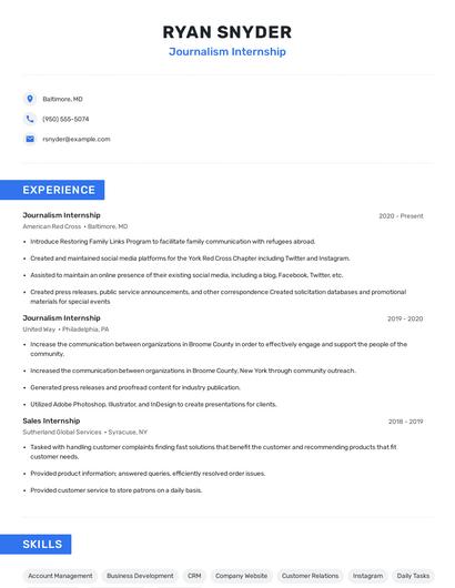 Journalism Internship Resume