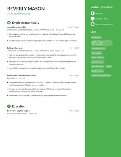 Journalism Internship Resume