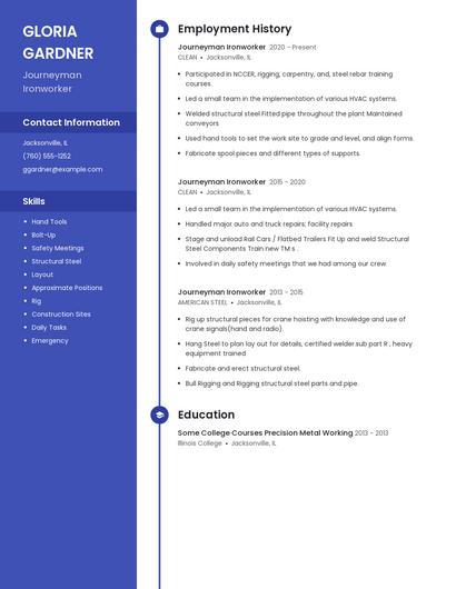 Journeyman Ironworker Resume