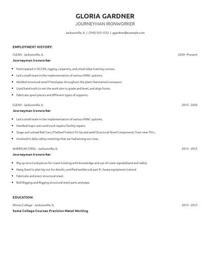 Journeyman Ironworker Resume
