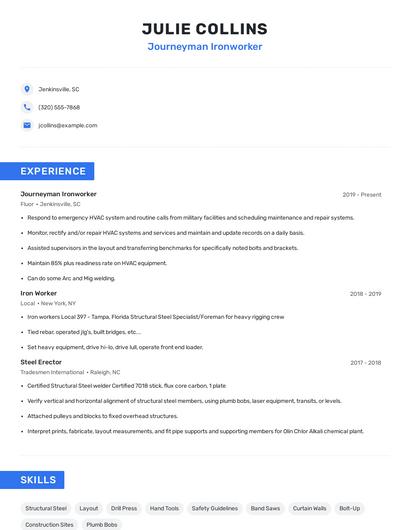 Journeyman Ironworker Resume