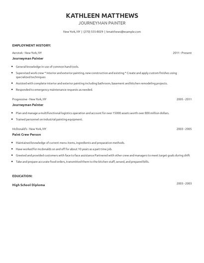 Journeyman Painter Resume
