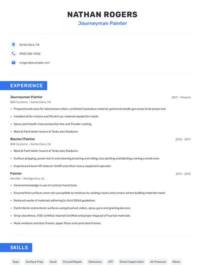 Journeyman Painter Resume