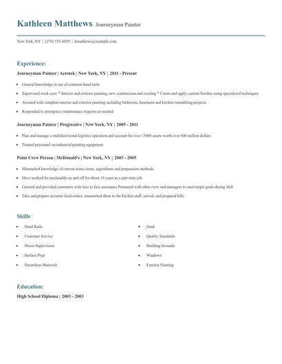 Journeyman Painter Resume