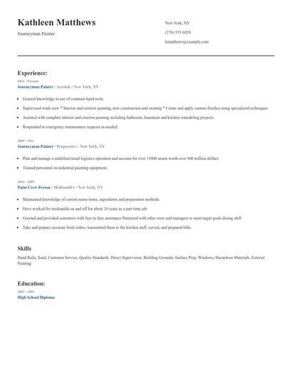 Journeyman Painter Resume