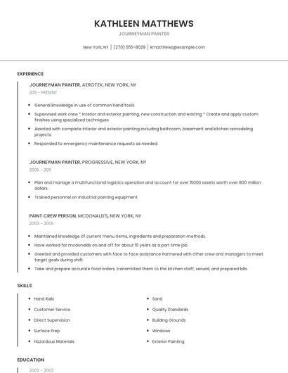 Journeyman Painter Resume